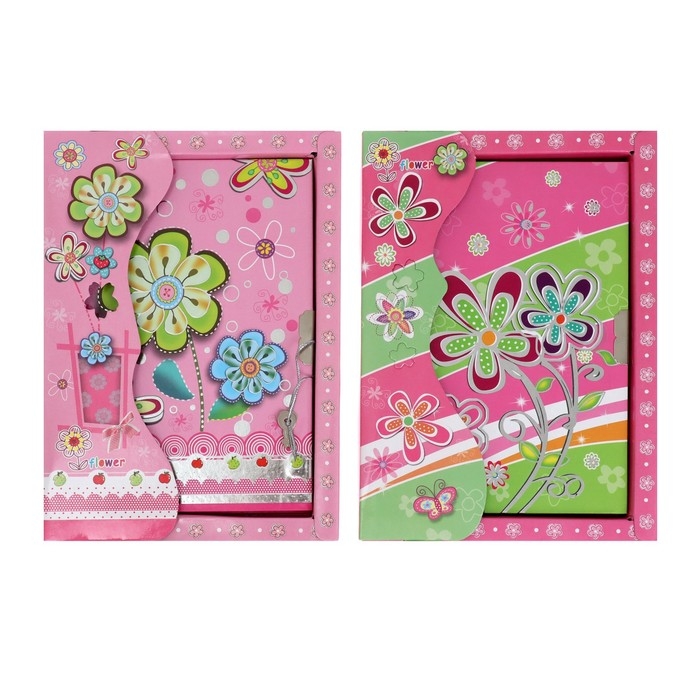Записная книжка в подарочной коробке, на замочке, А6+, 50 листов, линия "Цветы", МИКС