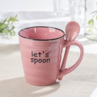 Кружка керамическая с ложкой Доляна &laquo;Ноель&raquo;, 280 мл, цвет розовый