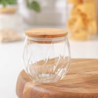 Банка стеклянная для хранения сыпучих продуктов &laquo;Эко. Грани&raquo;, 400 мл, 10&times;9,5 см, с бамбуковой крышкой