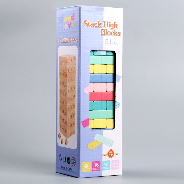 Игра настольная &laquo;Падающая башня цветная&raquo;, 51 шт, 28,5 &times; 8,5 &times; 8 см