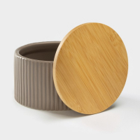 Банка для хранения сыпучих продуктов &laquo;Дымка&raquo;, 570 мл, 12&times;7,5 см, с бамбуковой крышкой, керамическая, цвет бежевый