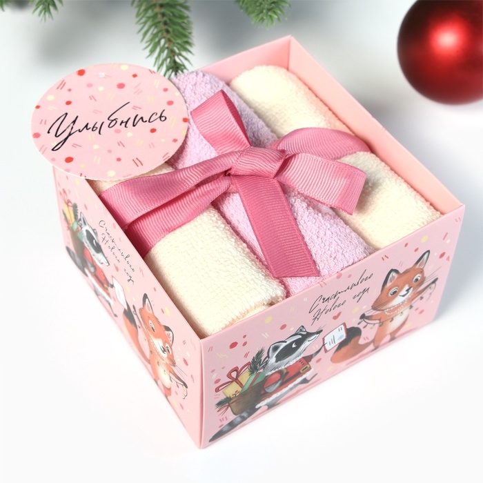 Набор махровых полотенец Набор махровых полотенец "Енот и лисичка" 30х30 см - 3 шт, хлопок 340гр/м2