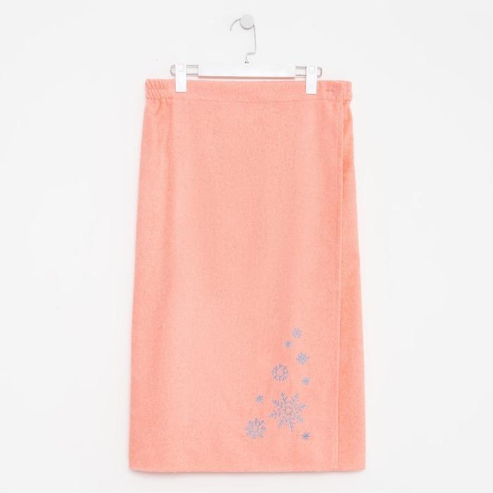 Килт женский для бани и сауны , цвет персиковый вышивка Снежинки, размер 80х150&plusmn;2 см, махра 300г/м 100% хлопок