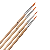 Набор кистей синтетика 4 штуки, №2 , круглые, блистер , деревянная ручка Набор кистей синтетика 4 штуки, №2 , круглые, блистер , деревянная ручка