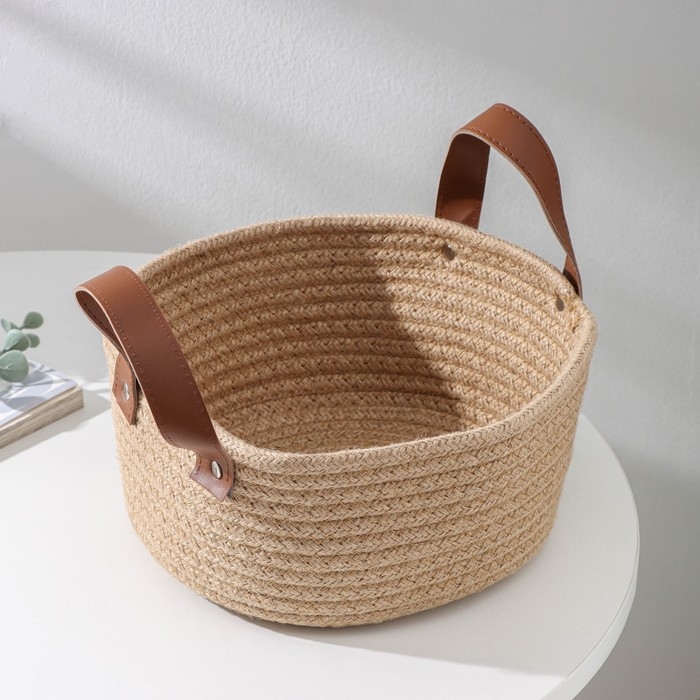 Корзина для хранения Доляна &laquo;Айко&raquo;, плетёная, ручной работы, с ручками, 21,5&times;21,5&times;16,5 см, цвет бежевый