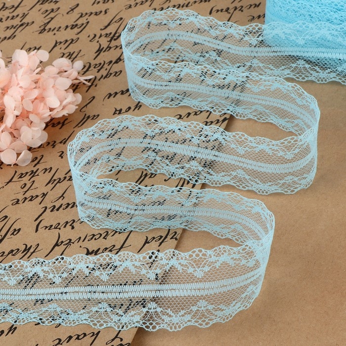 Кружево капроновое, 40 мм &times; 10 &plusmn; 1 м, цвет голубой