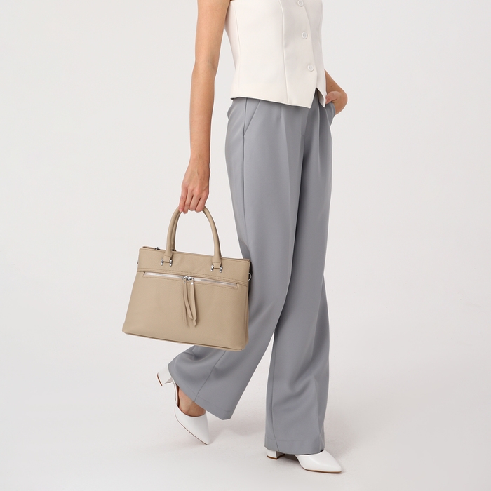 Сумка-тоут на молнии, 2 наружных кармана, цвет бежевый Сумка-тоут на молнии, 2 наружных кармана, цвет бежевый