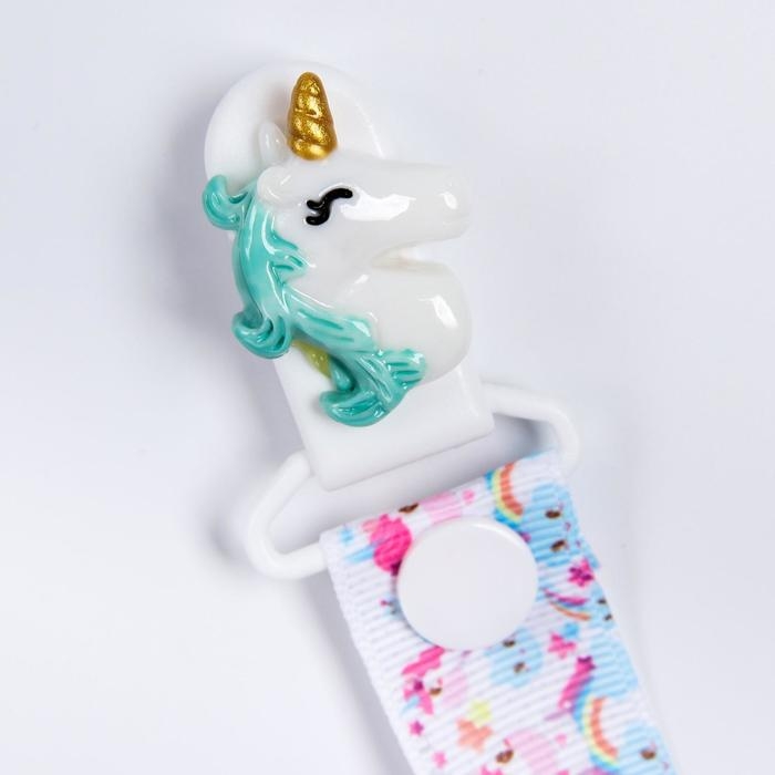 Держатель для соски - пустышки «Единорог», на ленте Держатель для соски - пустышки «Единорог», на ленте