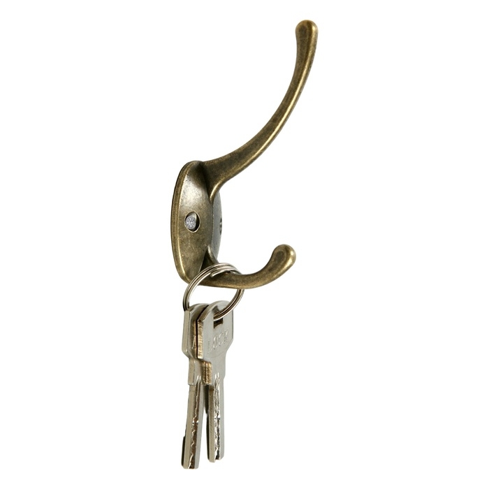 Крючок мебельный ТУНДРА TKD008, двухрожковый, бронза