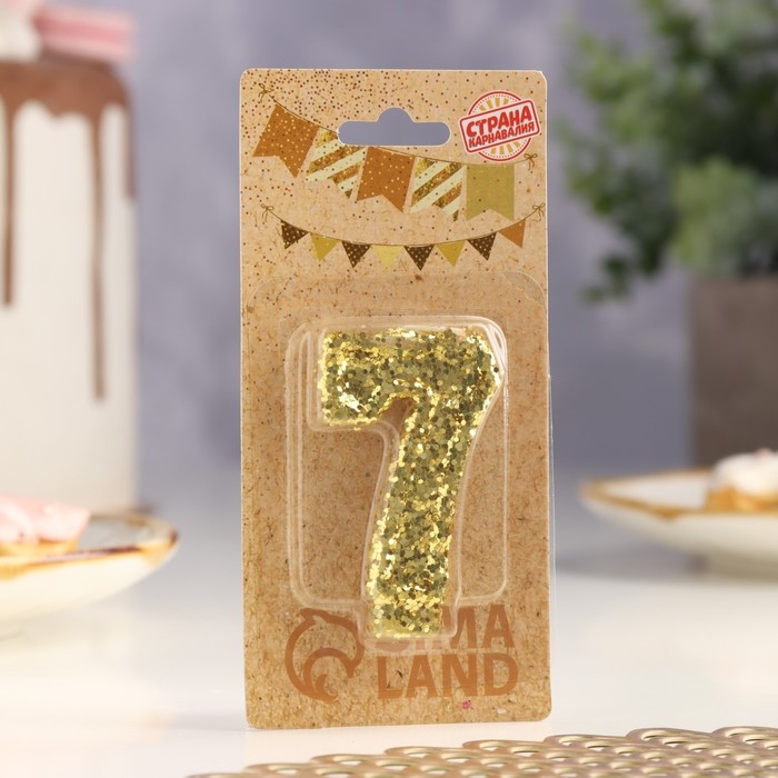 Свеча в торт &laquo;Блестки&raquo;, цифра "7", золото, 6.5х4