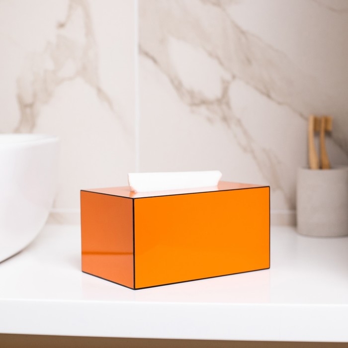 Шкатулка - диспенсер из акрила, цвет оранжевый 10 х 18 х 12 см (салфетница)