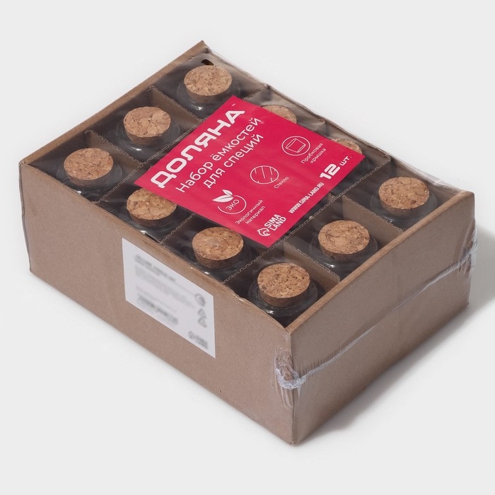 Набор баночек стеклянных для специй с пробковой крышкой Доляна &laquo;Парфе&raquo;, 40 мл, 4&times;6,6 см, 12 шт