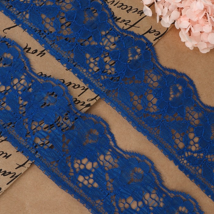 Кружево капроновое, 60 мм &times; 10 &plusmn; 1 м, цвет синий