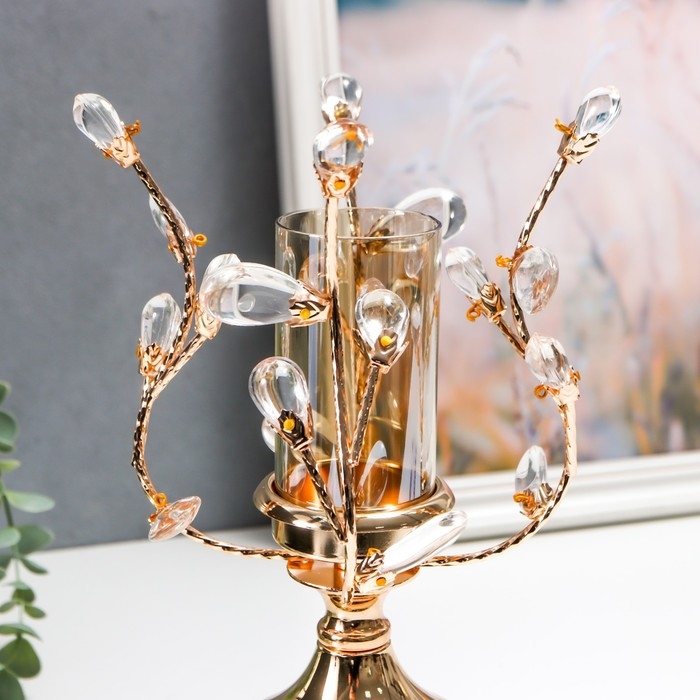 Подсвечник металл на 1 свечу Подсвечник металл на 1 свечу "Веточки с кристаллами. Колонна" золото 29х15х15 см