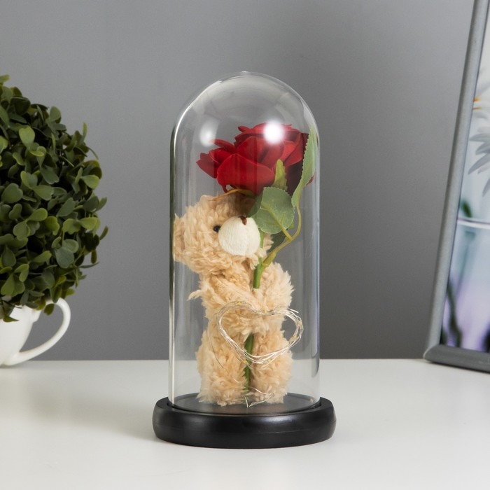 Ночник Ночник "Мишка с цветком" LED от батареек 3хLR44 11х11х21 см