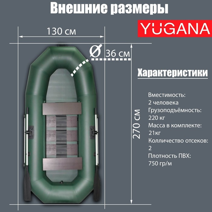 Лодка YUGANA Н-270 PC, реечная слань, цвет олива Лодка YUGANA Н-270 PC, реечная слань, цвет олива
