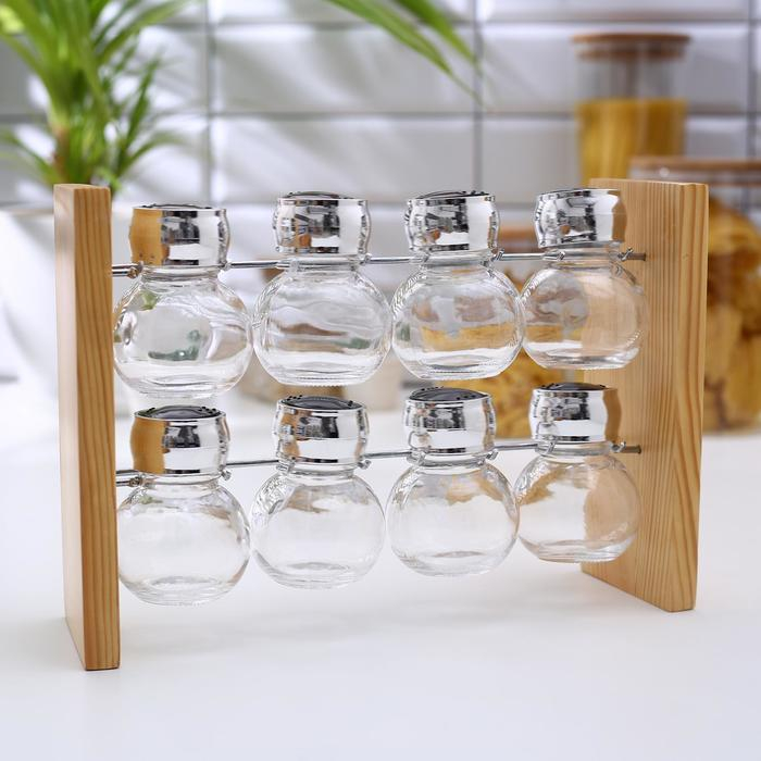 Набор для специй из стекла на подставке &laquo;Эко&raquo;, 8 предметов: 100 мл