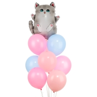 Набор воздушных шаров "Серый котик", фольга, латекс, 9 шт. Набор воздушных шаров "Серый котик", фольга, латекс, 9 шт.
