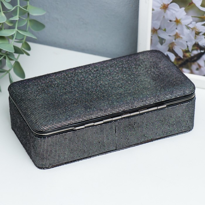 Шкатулка кожзам для украшений Шкатулка кожзам для украшений "Мелкие квадратики. Чёрное серебро" 6х9,8х18,5 см