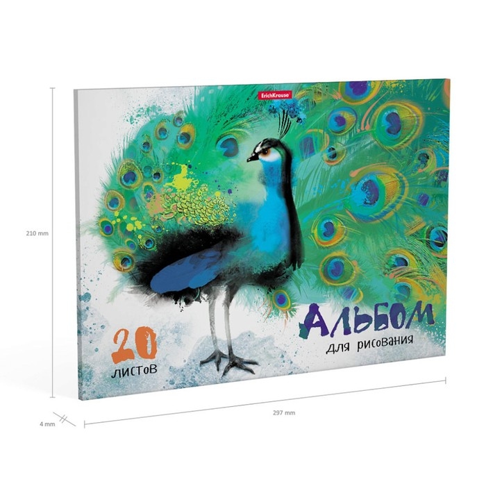 Альбом для рисования А4, 20 листов, блок 120 г/м&sup2;, на клею, Erich Krause "Птицы жарких стран", 100% белизна, твердая подложка