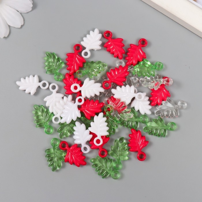 Декор для творчества Декор для творчества "Листья. Розовый, зелёный, белый и прозрачный" н-р 20 гр 2,2х1,4х0,4 см 99280