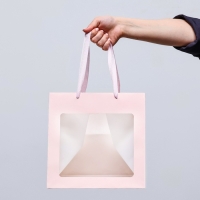 Пакет подарочный, крафт, с окном, &laquo;Розовый&raquo;, 25 х 25 х 25 см