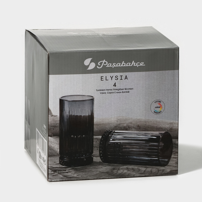 Набор стеклянных стаканов Elysia, 445 мл, 4 шт, цвет серый