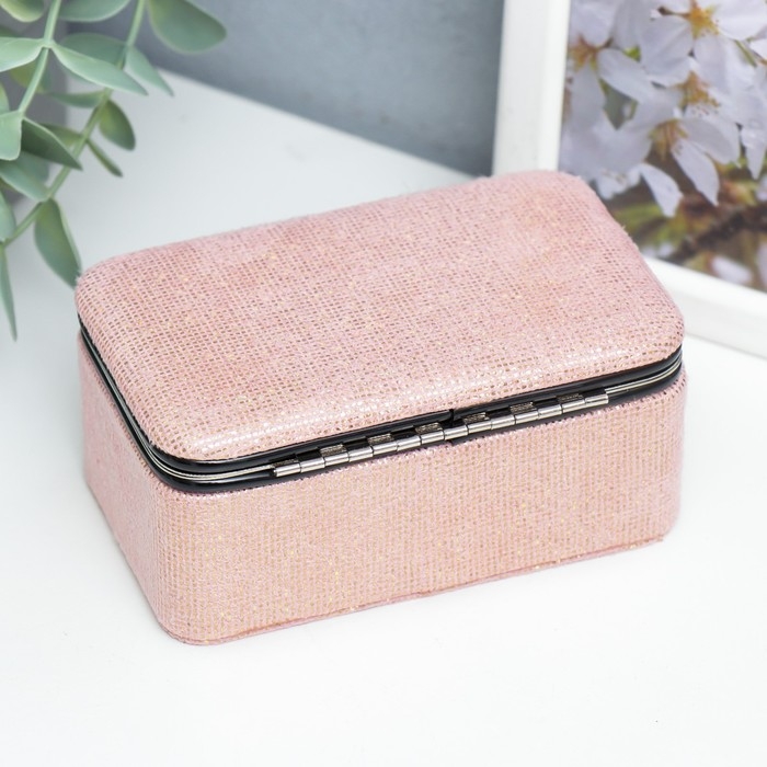 Шкатулка кожзам для украшений Шкатулка кожзам для украшений "Мелкие квадратики. Розовый" 6х7х12 см