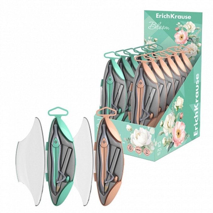 Циркуль металлический ErichKrause Циркуль металлический ErichKrause "Pastel Bloom", 125мм, с карандашом, пенал, микс