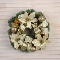 Венок новогодний d-30 см "Фестиваль блеска" цветы банты Венок новогодний d-30 см "Фестиваль блеска" цветы банты