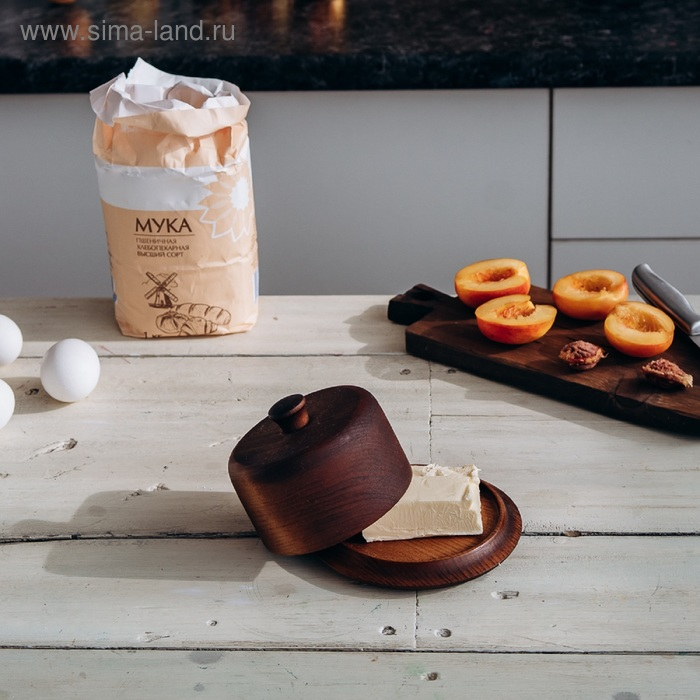 Маслёнка из натурального кедра Magistro, 13,5&times;9&times;2 см, цвет шоколадный