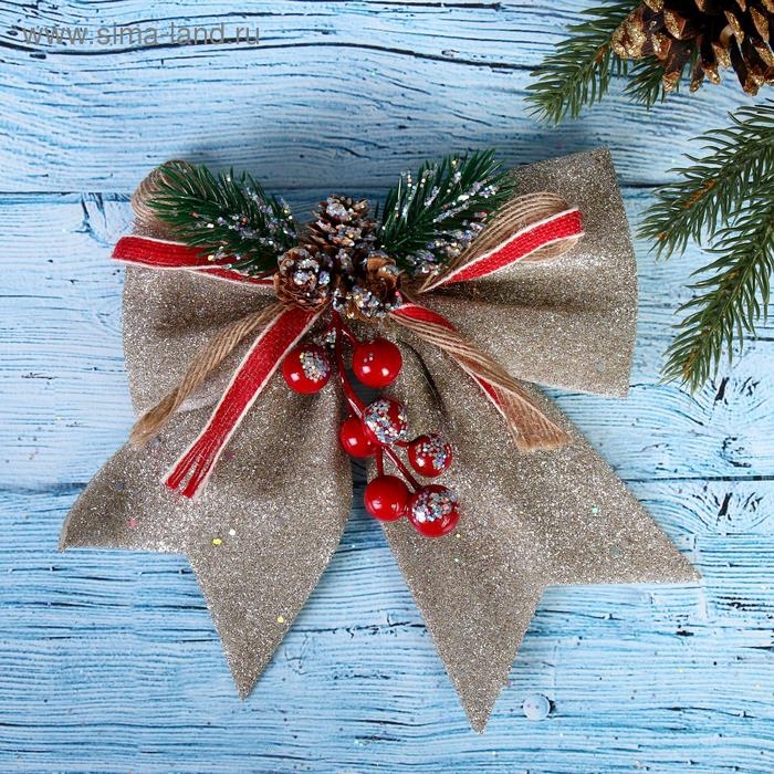 Ёлочная игрушка &laquo;Зимнее волшебство. Бант - шишки, ягодки&raquo; пластик, 21х18 см, бежевый