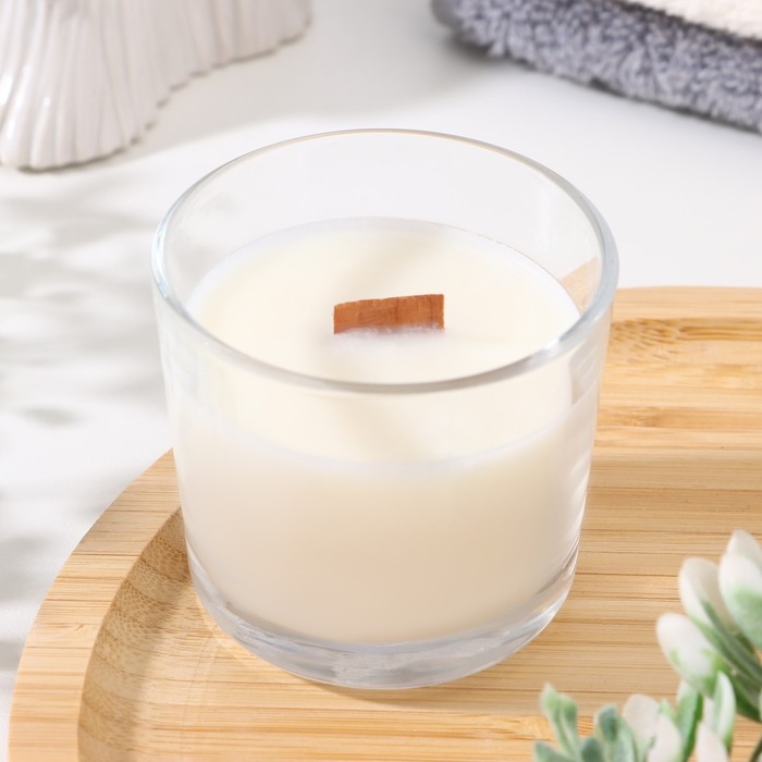 Свеча из соевого воска в стакане с деревянным фитилем Свеча из соевого воска в стакане с деревянным фитилем "Ароматная корица", 65 гр
