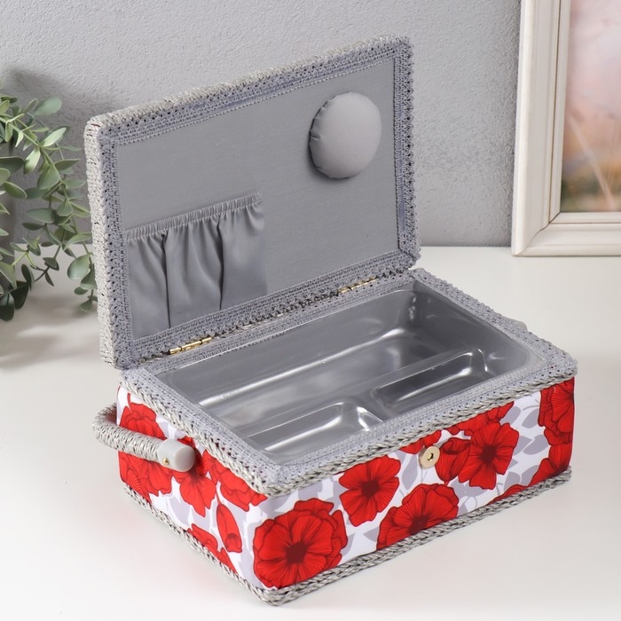 Шкатулка для рукоделия Шкатулка для рукоделия "Красные маки на белом" 24х16х11 см