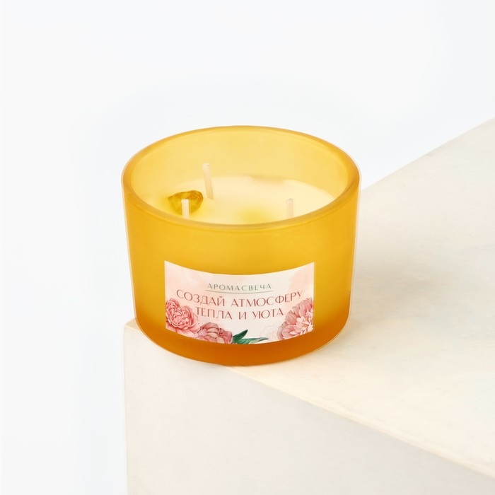 Свеча ароматическая в стекле &laquo;Создай атмосферу&raquo; с натуральными камнями: цветы, 6,8 х 5 см.