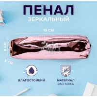 Пенал мягкий 1 отделение, 80 х 190 х 30 мм, кожзам зеркальный "Живи, наслаждайся, люби" розовый