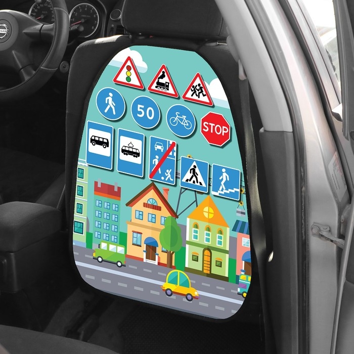 Накидка на сиденье автомобильное Cartage Дорожные знаки, ПВХ, 60х45 см, европодвес Накидка на сиденье автомобильное Cartage Дорожные знаки, ПВХ, 60х45 см, европодвес
