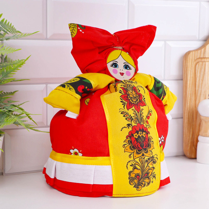 Грелка на чайник &laquo;Барыня&raquo;, со вставкой, жёлтый фартук, малая