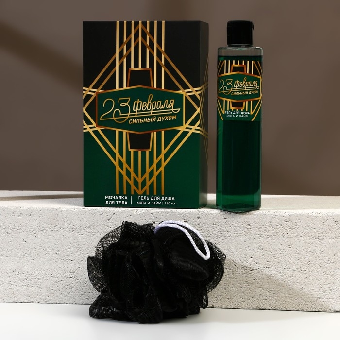Подарочный набор косметики &laquo;Сильный духом&raquo;, гель для душа 250 мл и мочалка для тела, HARD LINE