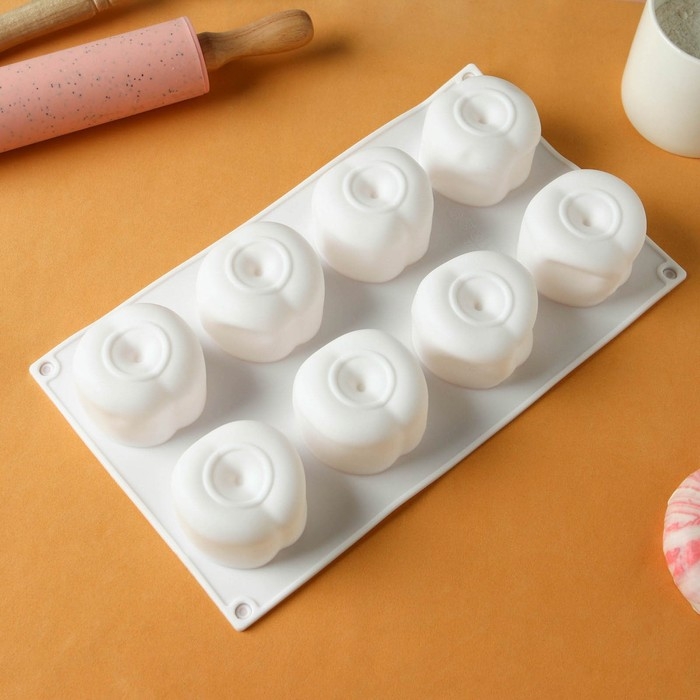 Форма для муссовых десертов и выпечки KONFINETTA &laquo;Персики&raquo;, силикон, 29,5&times;17&times;4,5 см, 8 ячеек, цвет белый