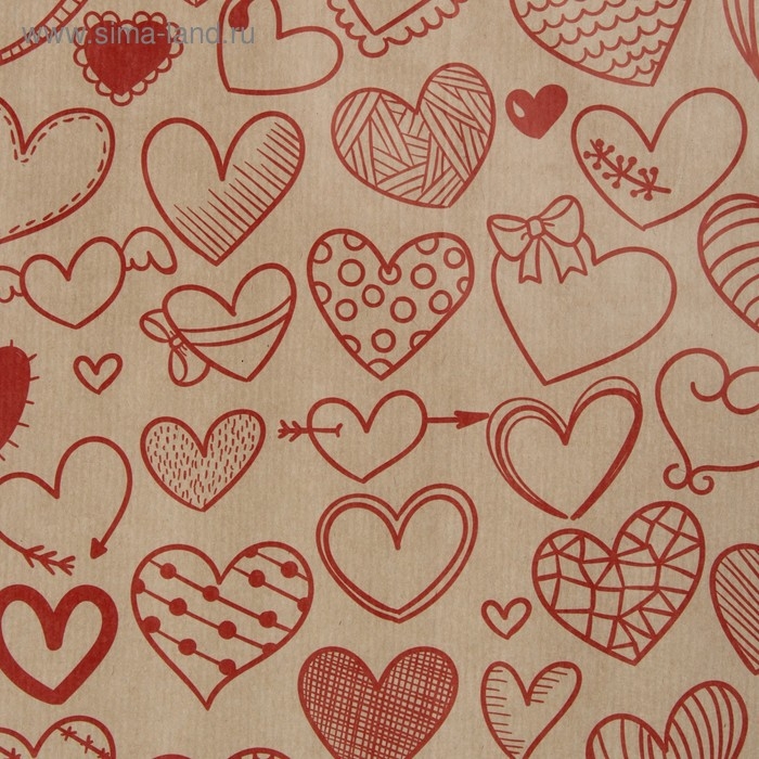 Бумага упаковочная крафт Бумага упаковочная крафт "Сердечки фигурные", красный, 40 г/м² ,0,72 х 10 м