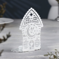 Новый год Подсвечник "Домик с часами" металл на одну свечу, 6,7х10х13,5 см, белый