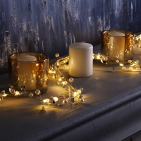 Гирлянда &laquo;Мишура&raquo; 1.2 м роса с насадками &laquo;Бусины&raquo;, IP20, серебристая нить, 20 LED, батарейки CR2032х2 (в комплекте), свечение тёплое белое