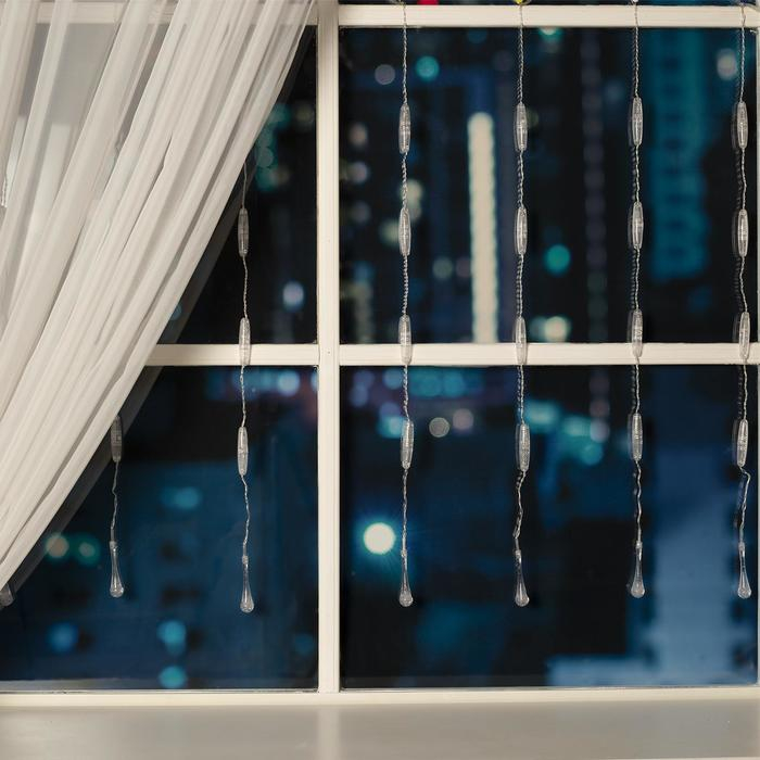 Гирлянда &laquo;Занавес&raquo; 2.5 &times; 0.65 м с насадками &laquo;Капли&raquo;, IP20, прозрачная нить, 50 LED, свечение белое, 8 режимов, 220 В