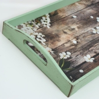 Поднос деревянный для завтрака "Прованс. Лепестки яблони", 43&times;27.5&times;7 см, зелёный