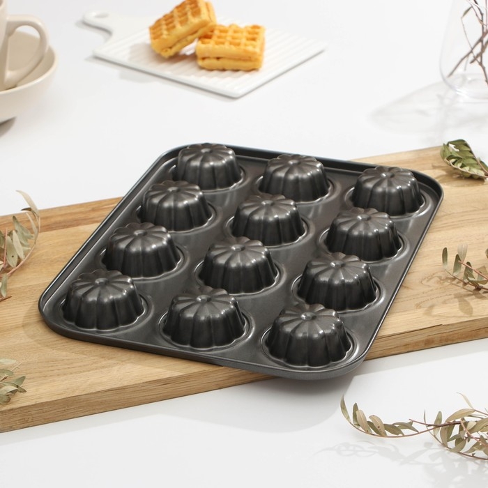 Форма для выпечки Доляна «Неженка», 35×26,5×2,3 см, 12 ячеек, антипригарное покрытие, цвет чёрный Форма для выпечки Доляна «Неженка», 35×26,5×2,3 см, 12 ячеек, антипригарное покрытие, цвет чёрный