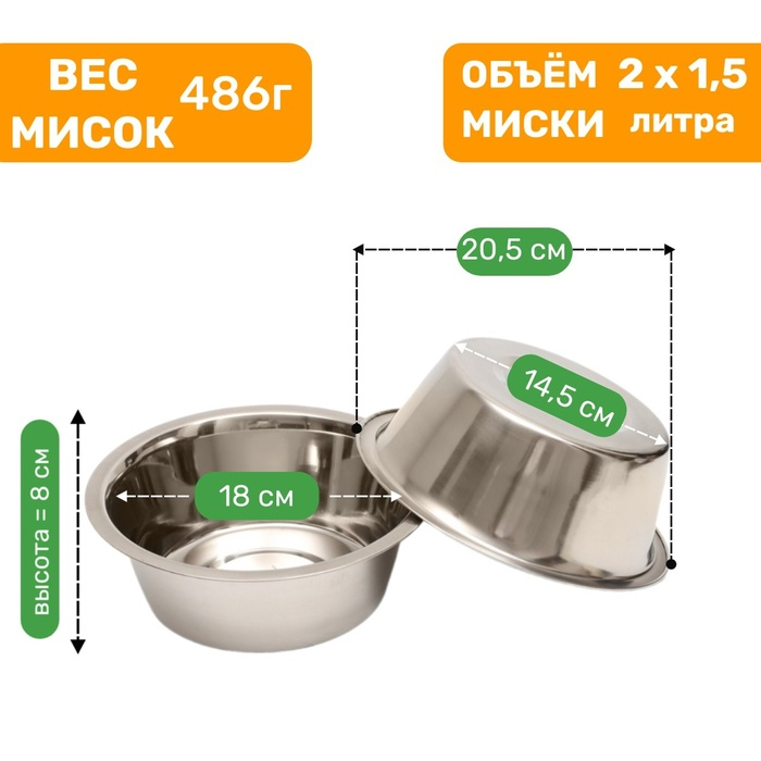 Набор из 2 мисок на подставке, 2 х 1,5 л Набор из 2 мисок на подставке, 2 х 1,5 л