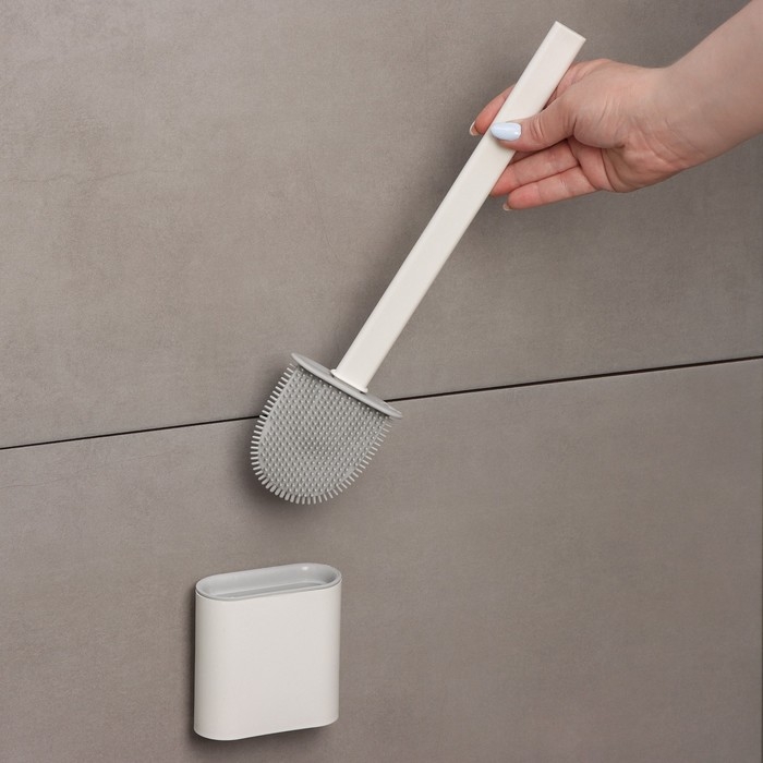 Ёршик для унитаза силиконовый Доляна «Лилу», 4,3×9,5×36 см, цвет белый Ёршик для унитаза силиконовый Доляна «Лилу», 4,3×9,5×36 см, цвет белый