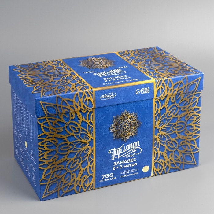 Гирлянда &laquo;Занавес&raquo; 2 &times; 3 м, IP44, УМС, белая нить, 760 LED, свечение тёплое белое, 220 В