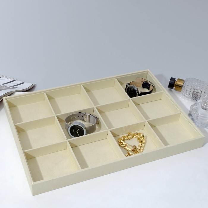Подставка для украшений 12 ячеек, флок, 35&times;24&times;3, цвет бежевый
